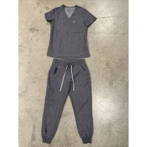 Figs Scrub Set PO#1659 Sz XS Top Pants S(P) Gray Tapered Leg Short Sleeve V-Neck